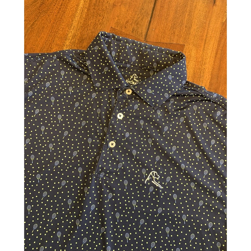 Rhoback The Mulligan Performance Polo Shirt Tennis Racquet Balls Mens M Golf